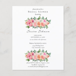 Budget-Rosé-Blumen-Hochzeitsdusche-Einladungsflyer Flyer