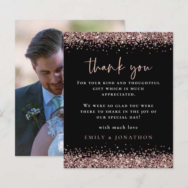 Budget Rose Glitzer Foto Hochzeit Black Dank (Vorne/Hinten)