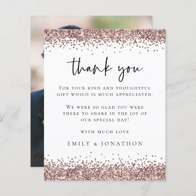 Budget Rose Glitzer Foto Wedding White Dank (Vorne/Hinten)