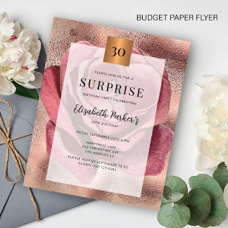Budget Rose Gold 30. Geburtstag Party Einladung Flyer