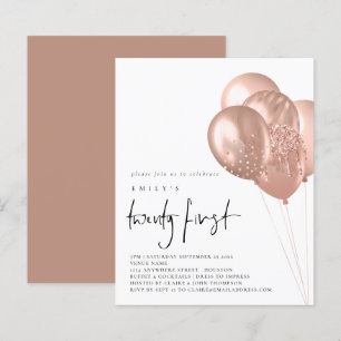 Budget Rose Gold Ballons 21. Party Einladung