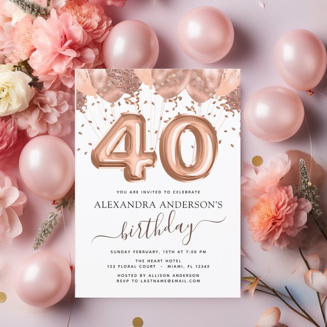 Budget Rose Gold Ballons 40. Geburtstag Party Flyer (Von Creator hochgeladen)