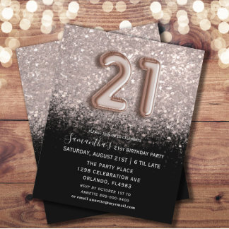 Budget Rose Gold & Black 21. Geburtstag Einladung