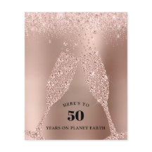 Budget Rose Gold Champagne 50th Birthday Invite