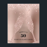 Budget Rose Gold Champagne 50th Birthday Invite<br><div class="desc">Budget Rose Gold Glitter Metallic Champagne Toast 50th Birthday Party Invitation... On a rose gold foil background with blush pink glitter borders, diamond champagne glasses toast a friend or family member's 50th Birthday with the words "Here's to 50 years on planet Earth." The back of the invitation -- also with...</div>