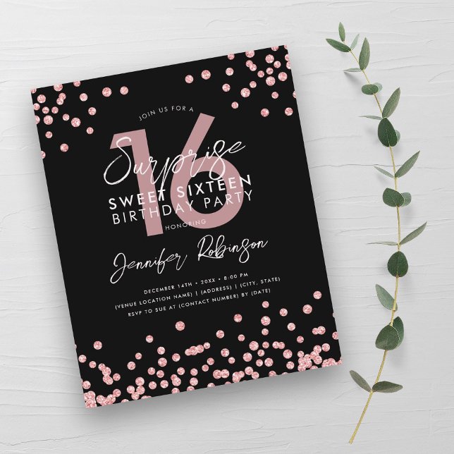 Budget Rose Gold Confetti Überraschung Sweet 16 Ei (Budget Rose Gold Confetti Surprise Sweet 16 Invite)