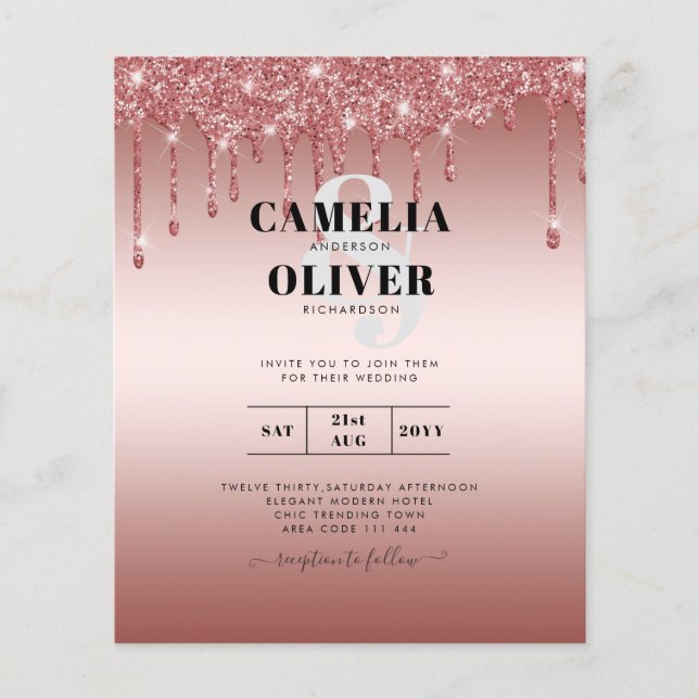 Budget Rose Gold Dripping Glitzer WEDite Einladung Flyer (Vorne)