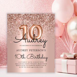 Budget Rose Gold Glitzer 10. Geburtstag Einladung