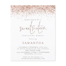 Budget Rose Gold Glitzer 16 . Geburtstag Einladung