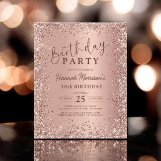 Budget Rose Gold Glitzer 18. Geburtstag Einladung