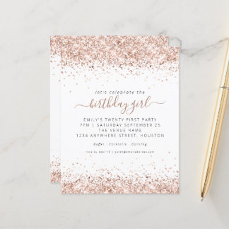 Budget Rose Gold Glitzer 21. Geburtstag Einladung