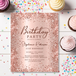 Budget Rose Gold Glitzer 21. Geburtstag Einladung