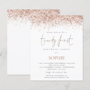 Budget Rose Gold Glitzer 21. Party Einladung