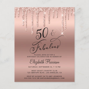 Budget Rose Gold Glitzer 50. Geburtstag Einladung Flyer