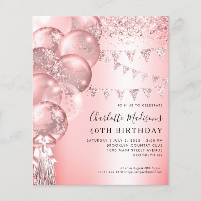 Budget Rose Gold Glitzer Ballon Jedes Alter Geburt (Vorderseite)