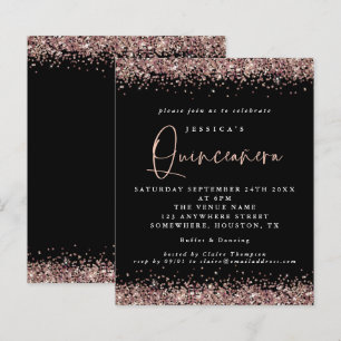 Budget Rose Gold Glitzer Black Quinceanera Einladu