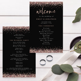 Budget Rose Gold Glitzer Black Wedding Programm