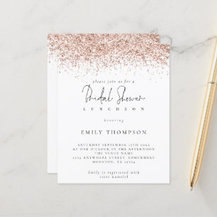 Budget Rose Gold Glitzer Brautparty Einladung