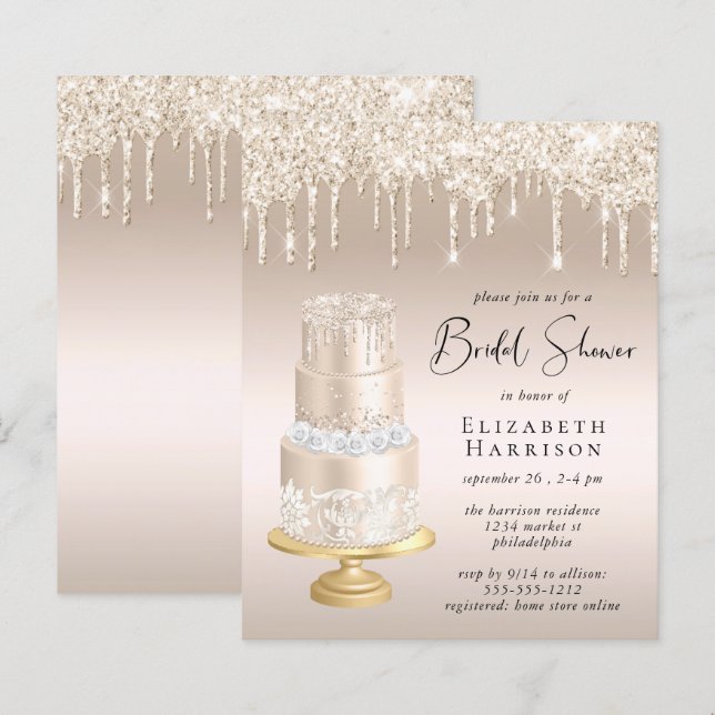 Budget Rose Gold Glitzer Bridal Dusche Einladung (Vorne/Hinten)