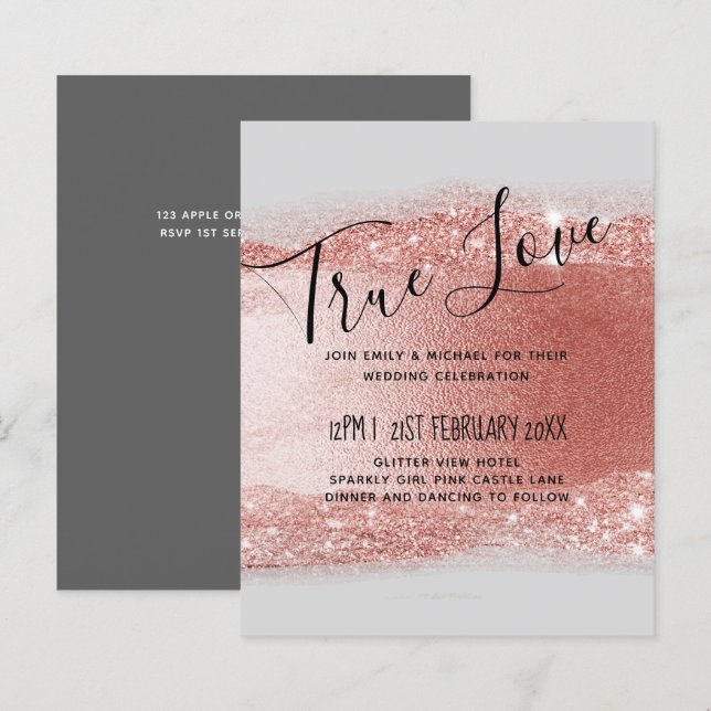 Budget Rose Gold Glitzer Foil Look Hochzeit (Vorne/Hinten)