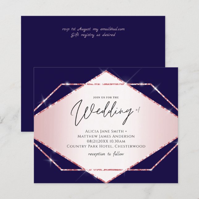 Budget Rose Gold Glitzer Foil Look Hochzeit (Vorne/Hinten)