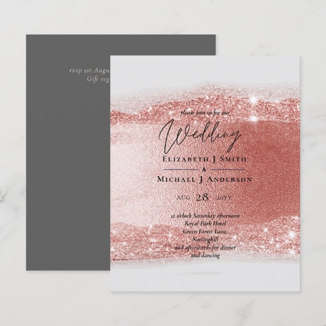 Budget Rose Gold Glitzer Foil Look Hochzeit (Vorne/Hinten)