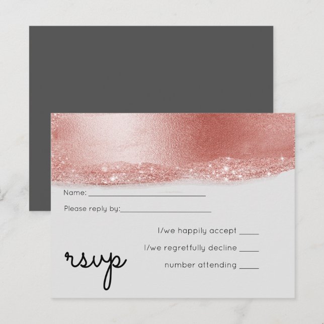 Budget Rose Gold Glitzer Foil Look Hochzeit Einladungspostkarte (Vorne/Hinten)