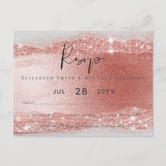 Budget Rose Gold Glitzer Foil Look Hochzeit Postkarte (Vorderseite)