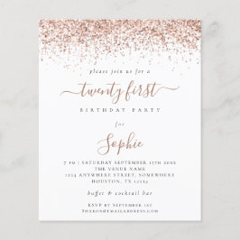 Budget Rose Gold Glitzer Girly 21. Party Einladung