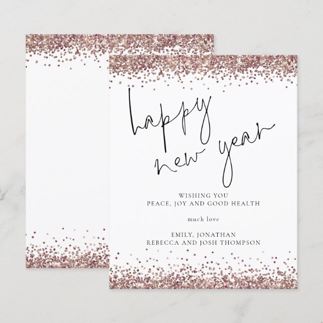 Budget Rose Gold Glitzer Happy New Year Card (Vorne/Hinten)