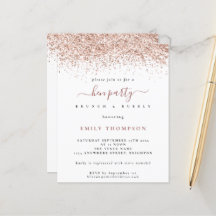 Budget Rose Gold Glitzer Hen Party Weiße Einladung