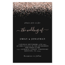 Budget Rose Gold Glitzer Hochzeit Black Einladung