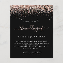 Budget Rose Gold Glitzer Hochzeit Black Einladung