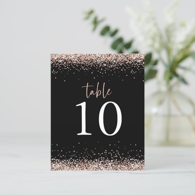 Budget Rose Gold Glitzer Hochzeit Black Table No (Stehend Vorderseite)