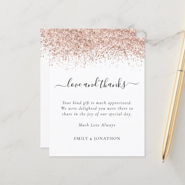 Budget Rose Gold Glitzer Hochzeit Liebe und Dank (Vorderseite/Rückseite Beispiel)
