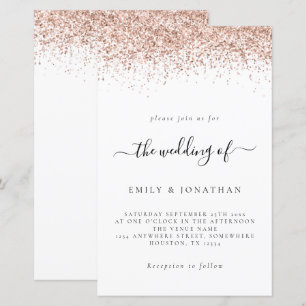 Budget Rose Gold Glitzer Hochzeit Weiße Einladung