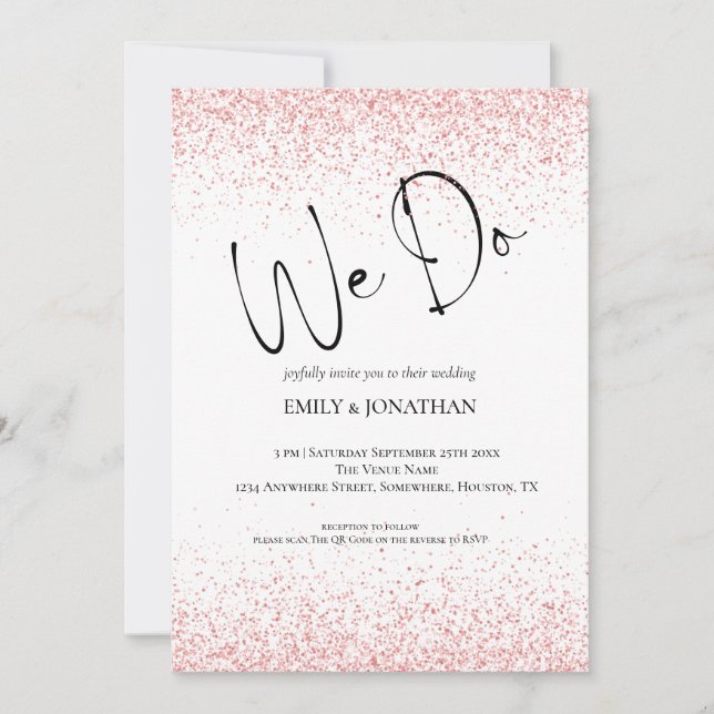 Budget Rose Gold Glitzer machen wir QR Hochzeit Einladung (Vorderseite)