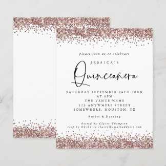 Budget Rose Gold Glitzer Quinceanera Einladung
