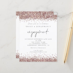 Budget Rose Gold Glitzer Script Verlobung einladen