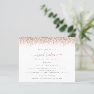 Budget Rose Gold Glitzer Sweet 16 Party Einladunge