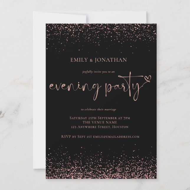 Budget Rose Gold Glitzer Wedding Abend Party Einladung (Vorderseite)