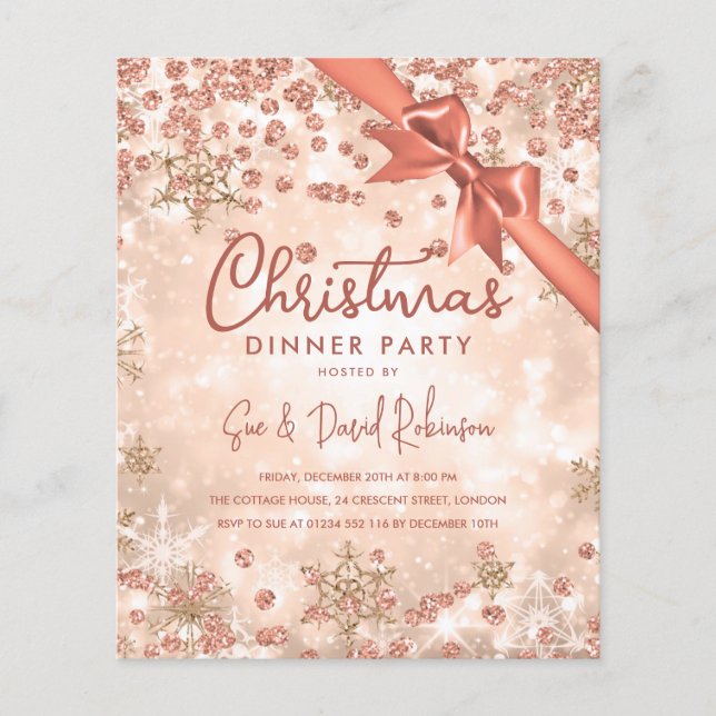Budget Rose Gold Glitzer Weihnachten Einladung Flyer (Vorne)