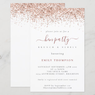 Budget Rose Gold Glitzer White Hen Party Einladung