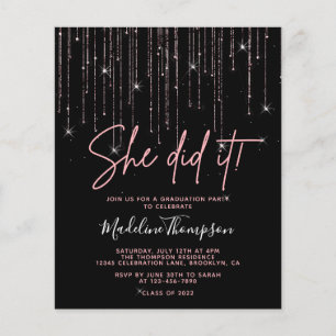 Budget Rose Gold Sie tat es Abschluss Einladung