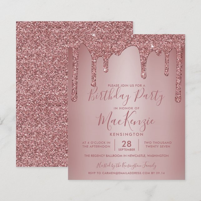 BUDGET Rose Gold Sparkeln Glitzer Tropfen Geburtst (Vorne/Hinten)