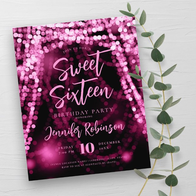 Budget Rose Gold String Lights Sweet 16 Einladung Flyer (Budget Rose Gold String Lights Sweet 16 Invite Flyer)
