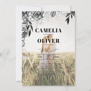 Budget Rose noir PHOTO OVERLAY Mariage Invitation