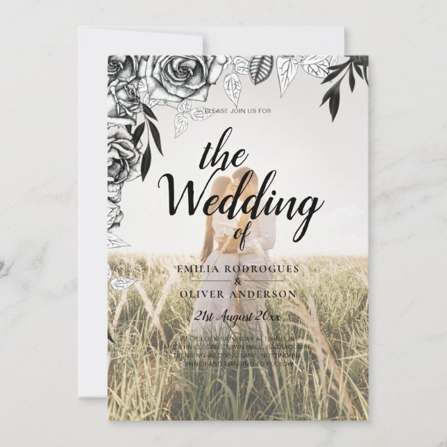 Budget Rose noir PHOTO OVERLAY Mariage Invitation (Devant)