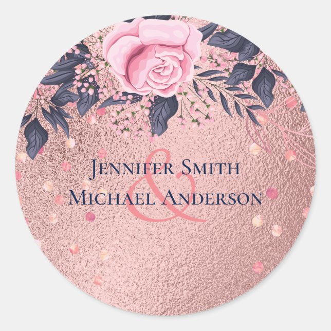 BUDGET Rosegold Blue Pink WEDDING Girly Glam Runder Aufkleber (Vorderseite)