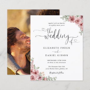 Budget-Rosen-Blumen-Script-Foto-Hochzeitseinladung